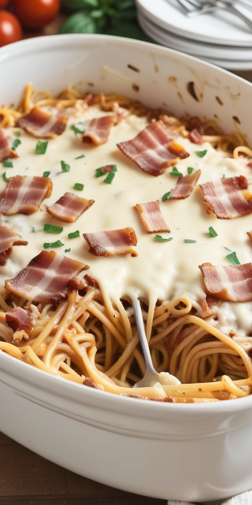 bacon cream cheese baked spaghetti