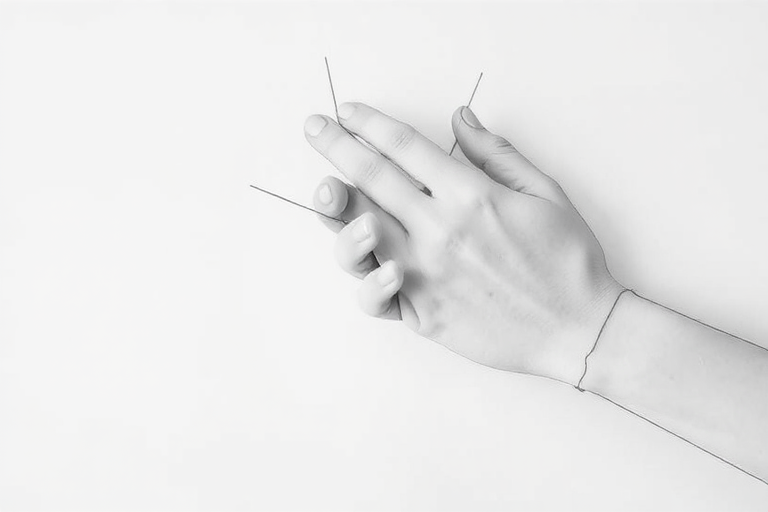 Create a minimalistic line drawing of two hands gently touching each other, captured from a slight top-down view with a soft focus, using a high-resolution digital camera at f/2.8, ISO 100, and a shutter speed of 1/125s to enhance detail and clarity.