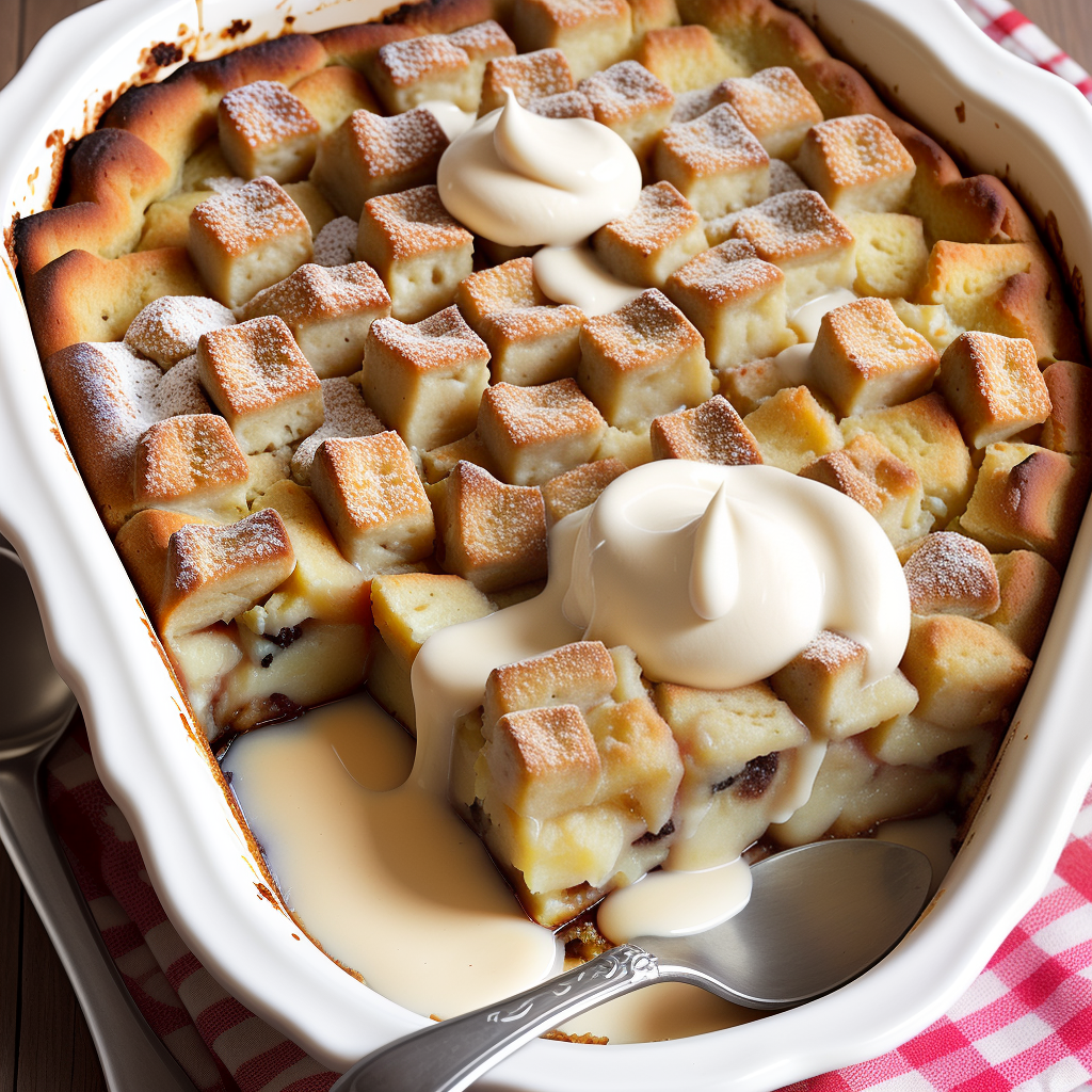 bread pudding with vanilla sauce