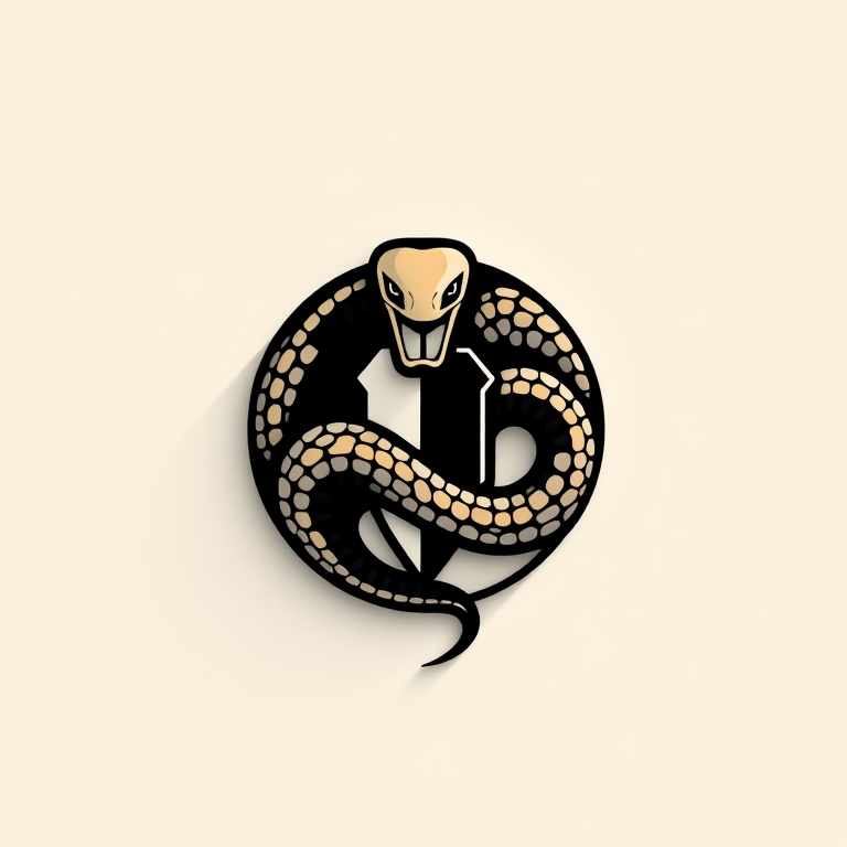 Create a sleek and modern logo featuring a stylized snake entwined around an object, use a high-resolution vector graphic style, with soft shadows for depth, shot with a Canon EOS R5 at f/8, ISO 100, with a clean, minimalistic background and top-down view.