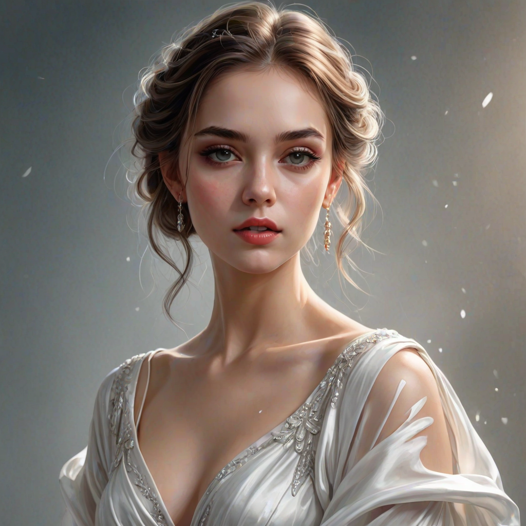 digital painting,  digital illustration,  stunning girl, make up , white silk dress extreme detail,  digital art,  4k,  ultra hd