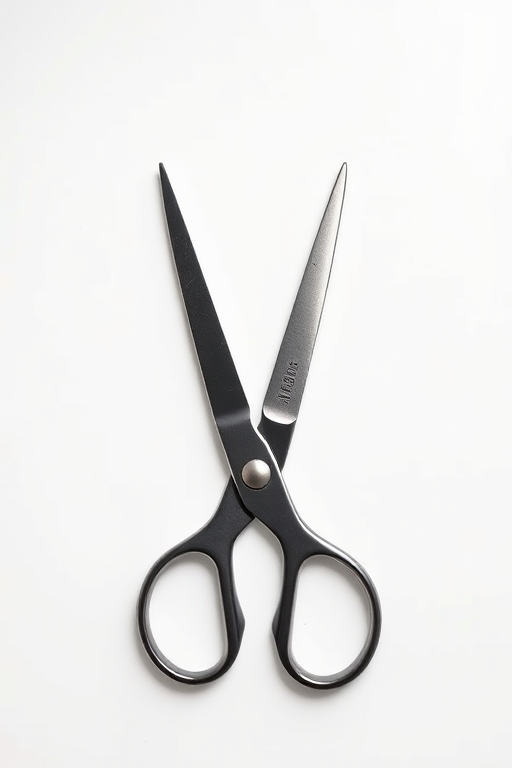 high-resolution image of a pair of scissors on a white background, 50mm lens, f/2.8 aperture, 1/100s shutter speed, ISO 200, top-down view, studio lighting setup, DSLR camera
