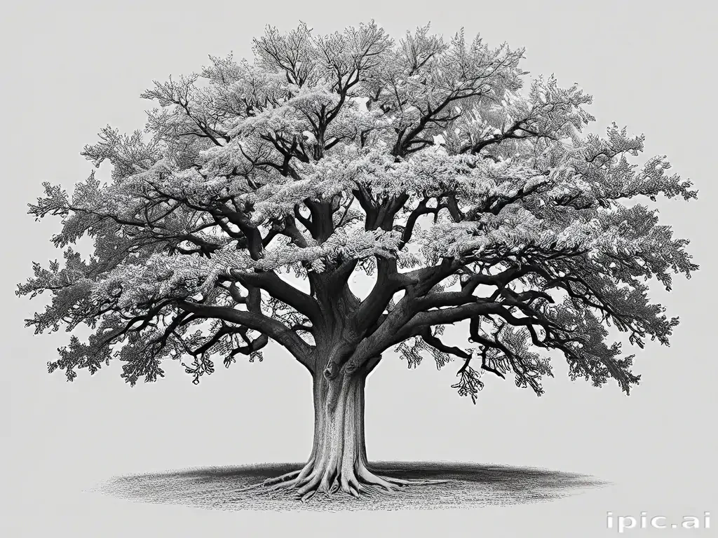 oak tree clipart black and white