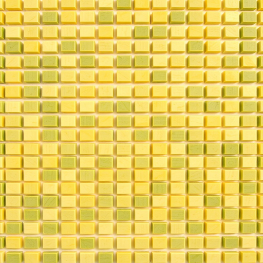 Generate a seamless pattern of small squares in varying shades of light green and yellow on a cream background, taken with a DSLR camera at f/8 aperture, ISO 100, 50mm lens, top-down view, macro photography style.