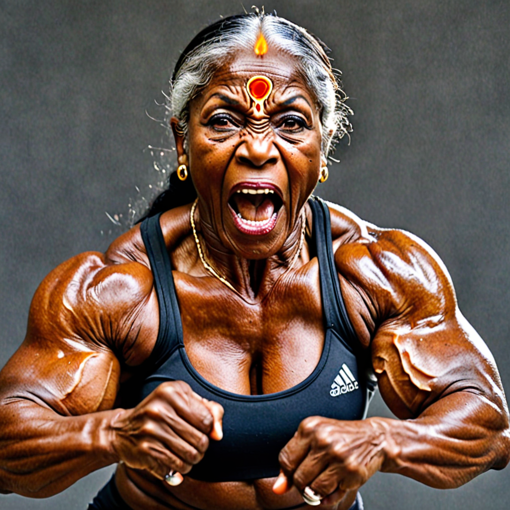 Ai Image Generator - Ai Art Generator - High Quality and 100% Unique Images  - iPic.Ai A strong muscular elderly female black indian bodybuilder shows  flames from her open mouth