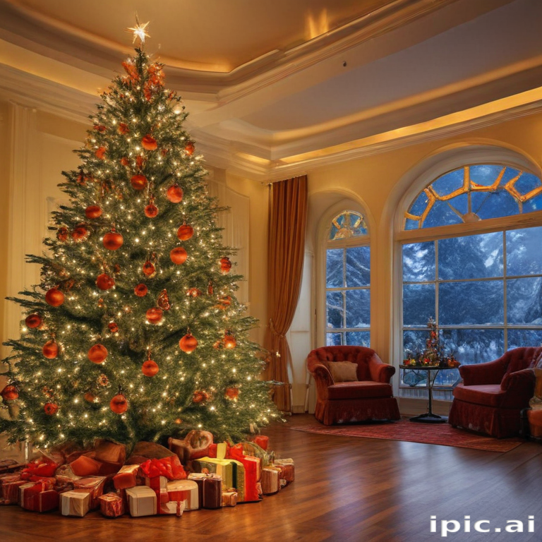 Cozy Holiday Living Room with a Beautifully Decorated Christmas Tree