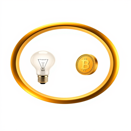 Create an illustration of an infinity loop in a modern design, featuring a light bulb on the left and a golden coin on the right, with a clean white background, using a Canon EOS R5 camera, ISO 100, aperture f/8, 50mm lens, and a shallow depth of field for enhanced clarity and color vibrancy.