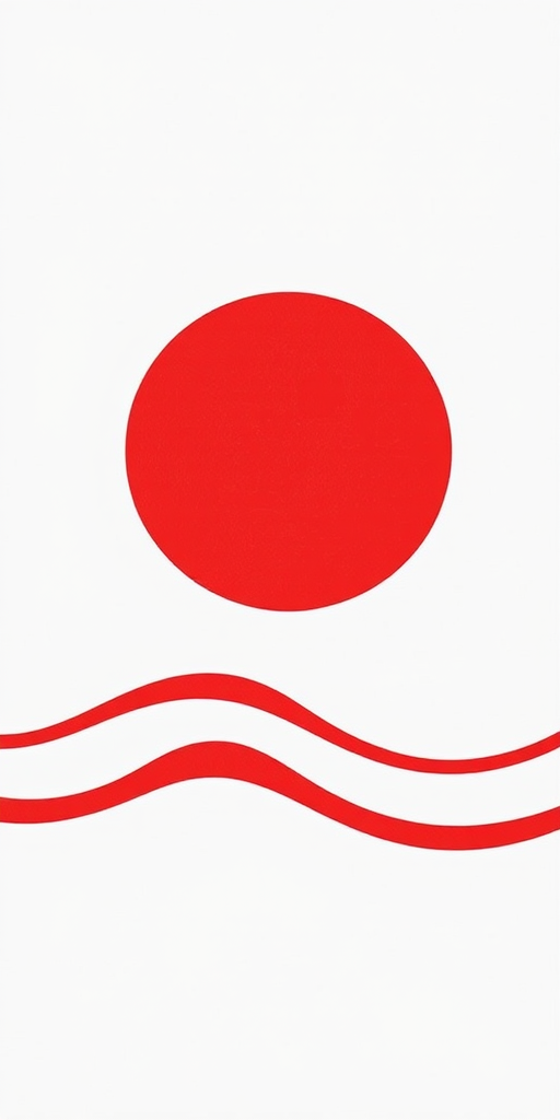 Create a high-resolution vector graphic of a minimalist abstract design featuring a large red circle intersected by curved red lines resembling waves, shot with a Canon EOS R5, 50mm f/1.8 lens, aperture f/4, ISO 100, natural soft lighting.