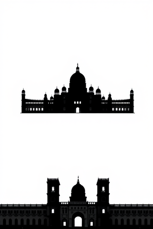 Create a high-resolution image of a minimalistic black silhouette of a famous landmark against a white background, captured with a DSLR camera at 50mm, f/1.8 aperture, ISO 100, natural lighting, from a straight-on view.