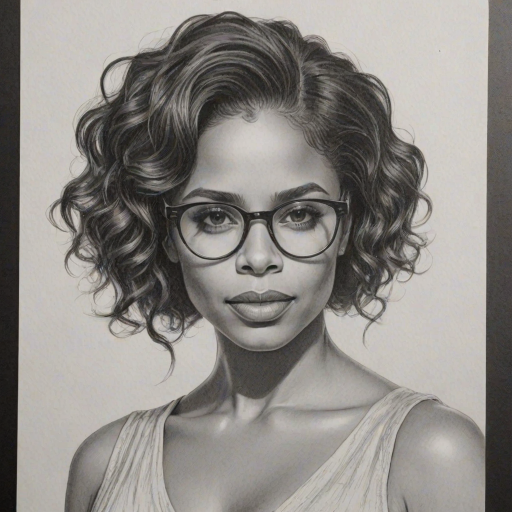Fetching Sanaa Lathan, pencil sketch, portrait of Stunning woman 1922s in glasses, hair style beatnik, outline, clear lines, fine lines, 8k