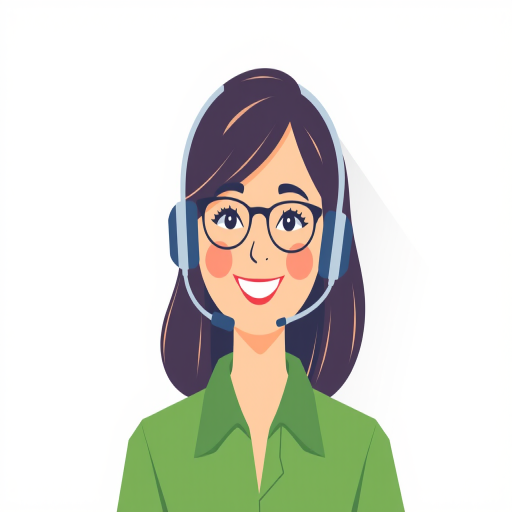 Create a vector graphic of a friendly customer support representative with a headset, simplified design, colorful attire with a green shirt, soft shadows and highlights, camera settings: ISO 100, aperture f/8, shutter speed 1/200 sec, top-down view, flat style, digital illustration.