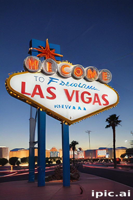 Iconic Welcome Sign of Las Vegas Glowing Brightly at Dusk