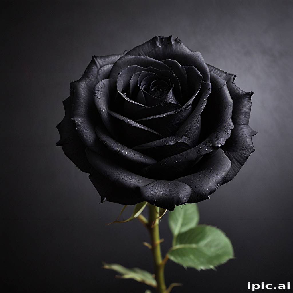 Elegant Black Rose with Water Droplets Against a Dark Background