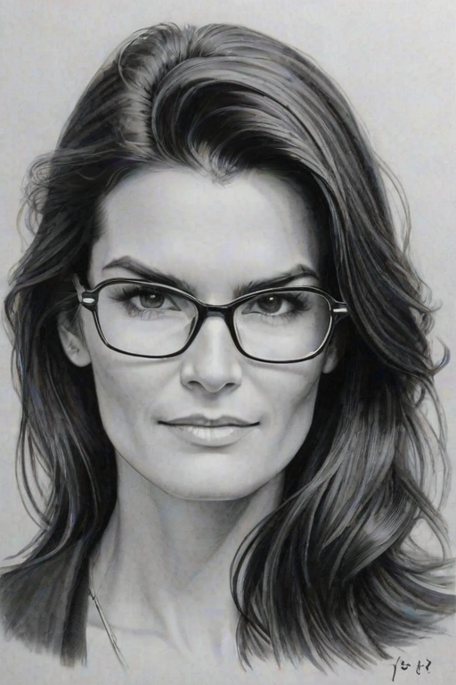 Attractive Angie Harmon, pencil sketch, portrait of Splendid woman 1931s in glasses, hair style beatnik, outline, clear lines, fine lines, 8k