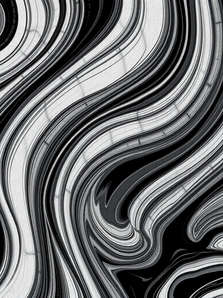 Generate a high-resolution abstract black and white texture with swirling lines and patterns, camera settings: ISO 100, f/8, shutter speed 1/60, camera view: top-down, camera style: macro, camera type: DSLR.