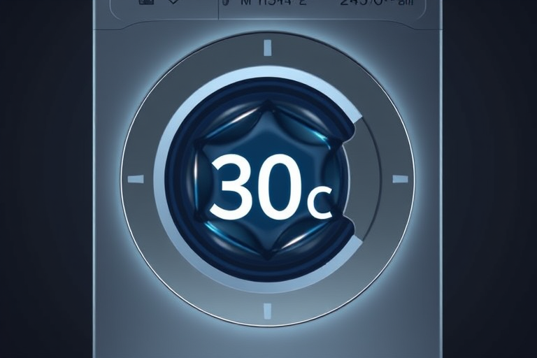 create a clean and sharp icon of a laundry symbol with a water temperature of 30 degrees Celsius, using a modern vector style, taken with a Canon EOS 5D Mark IV at f/2.8, 1/200 sec, ISO 100, 50mm lens, shot in a well-lit studio environment