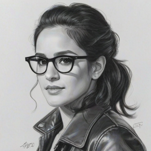 Superb Melissa Fumero, pencil sketch, portrait of Dazzling woman 1966s in glasses, hair style beatnik, outline, clear lines, fine lines, 8k