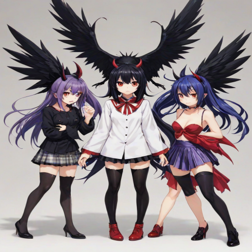 1girl,tokoyami towa,mesugaki,devil,amane kanata,angel,split theme,stylish,artist, closed mouth