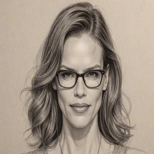 Magnificent Hilary Swank, pencil sketch, portrait of Wonderful woman 1931s in glasses, hair style beatnik, outline, clear lines, fine lines, 8k