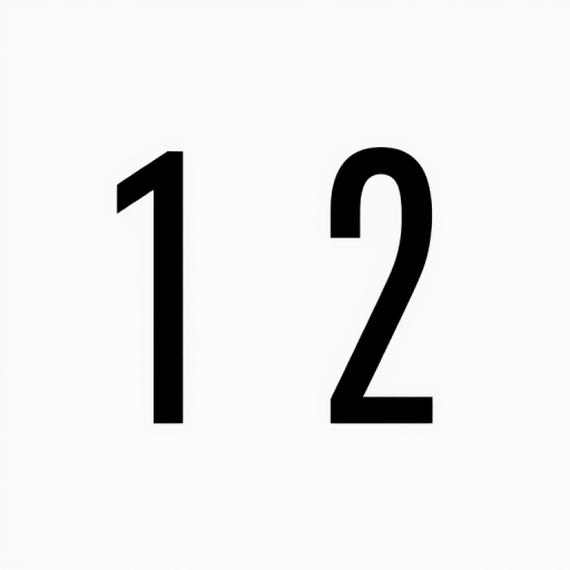 Generate a high-resolution image featuring a bold, modern graphical representation of the numbers "1" and "2" with equal spacing and alignment, using a Canon EOS 5D Mark IV camera at f/8 aperture, ISO 100, with a 50mm lens, focused on a clean white background.