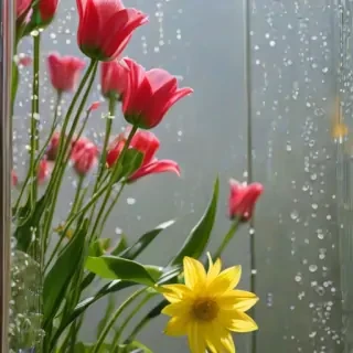 flowers behind glass wallpaper