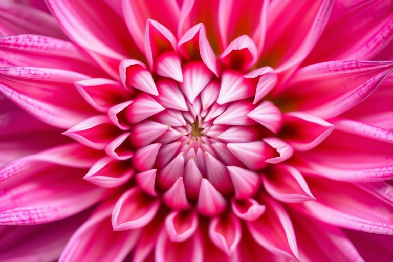 Close-up of a dahlia flower, pink petals in a circular pattern, soft focus background, ISO 100, f/2.8, 1/200 sec, macro lens, top-down view, DSLR camera.