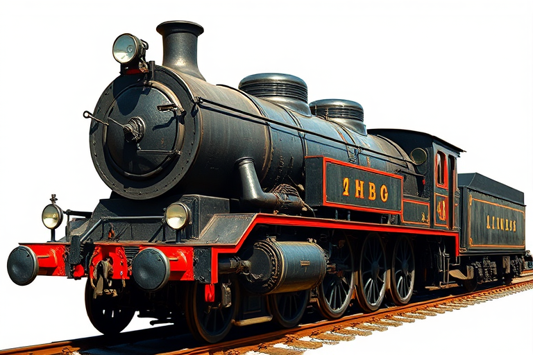 vintage steam locomotive illustration, high resolution, shot with a Canon EOS R5, 50mm lens, aperture f/2.8, ISO 100, natural lighting, focus on details and textures, clear background