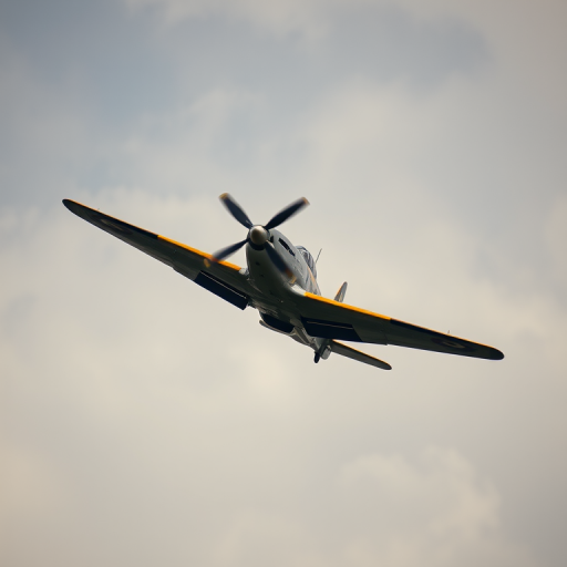 Capture a vintage airplane in mid-flight against a cloudy sky, using a DSLR camera with a 50mm lens, aperture set to f/4, shutter speed 1/500 sec, ISO 200, with a slightly low angle view to emphasize the aircraft's wingspan and details.