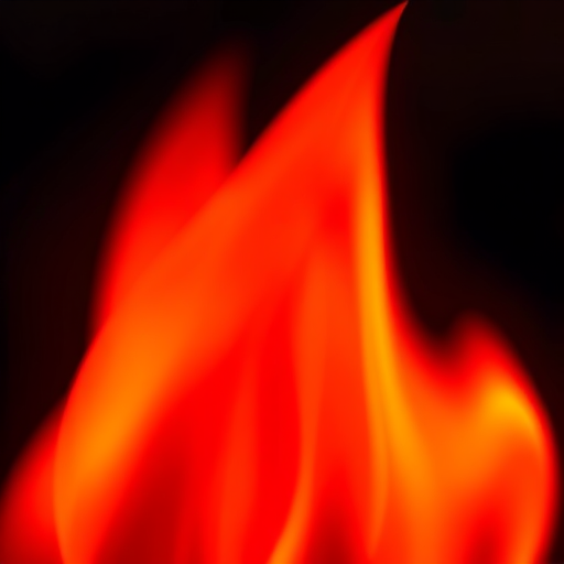 Create a high-resolution image of a stylized red flame with smooth gradients, using a DSLR camera in macro mode, f/4 aperture, 1/200 sec shutter speed, and soft focus background to enhance the flame's details and textures.
