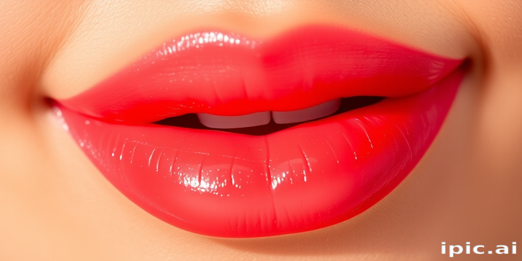 Vibrant coral sunset lips with a glossy finish, named "Tropical Oasis," feature a gradient effect and subtle shimmer, perfect for beach-inspired looks and summer evenings