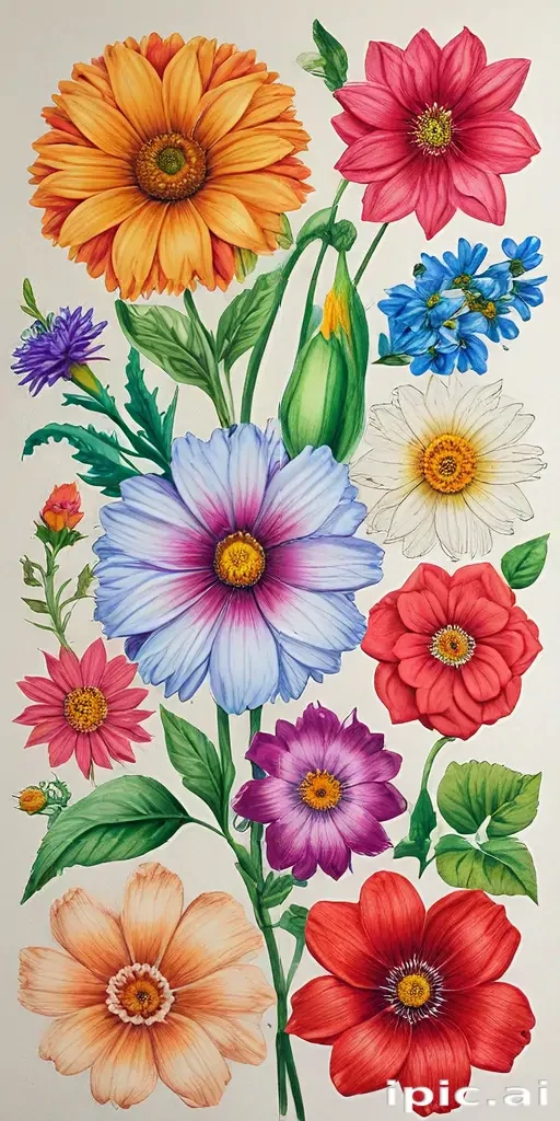colored drawings of flowers