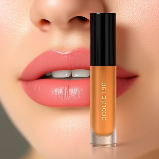 Sheer peach lip oil "Dewy Nectar" with a natural flush and subtle golden sheen, perfect for everyday wear and no-makeup looks, moisturizing and lightweight feel