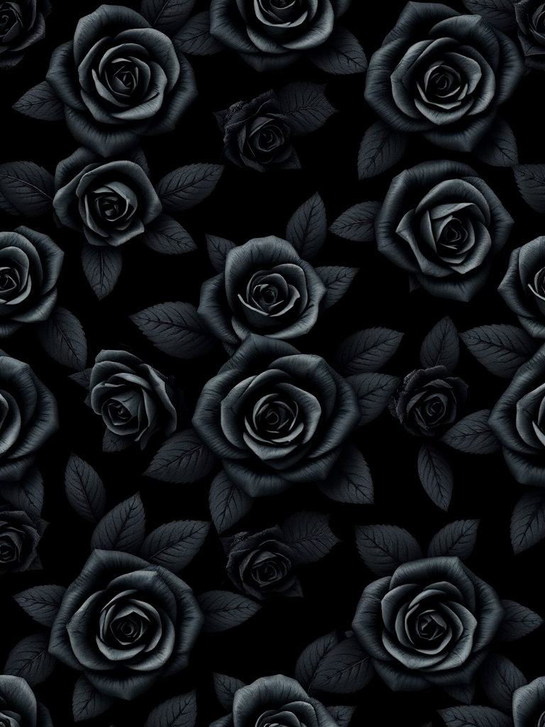 regenerate an intricate seamless floral pattern featuring black roses on a dark background, captured in high resolution using a DSLR camera with a 50mm lens, aperture set to f/2.8, ISO 100, and a shallow depth of field for enhanced detail and clarity.