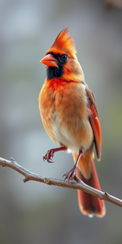 Capture a detailed image of a female cardinal perched on a branch, with a shallow depth of field to blur the background, using a DSLR camera with a 50mm lens, aperture f/2.8, ISO 200, and a shutter speed of 1/500 sec in natural daylight.