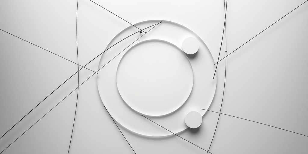 Create a high-resolution abstract design featuring intersecting lines and circles in a monochrome color scheme, shot with a Canon EOS R5 at f/8, ISO 100, shutter speed 1/60s, with a top-down view and minimalistic style.