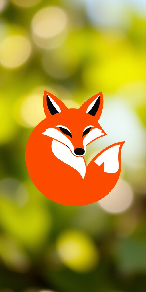 Regenerate a vibrant logo featuring a stylized fox, use a Canon EOS R5 camera with a 50mm lens, aperture set to f/1.8, ISO 100, shot in a close-up view with natural lighting to enhance color and detail.