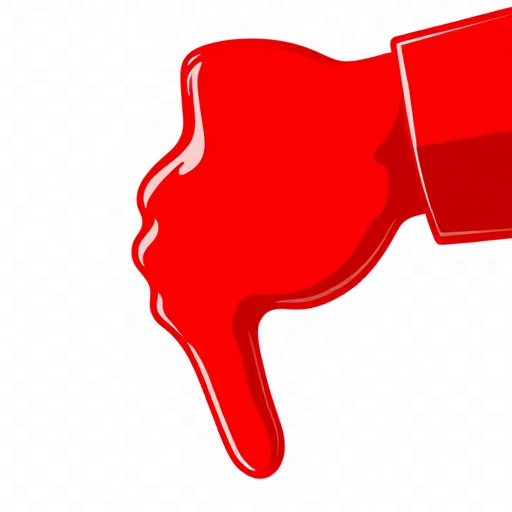 create a vibrant illustration of a stylized red thumbs down symbol on a transparent background with a resolution of 300 DPI, using a close-up view, shot with a DSLR camera at f/2.8 aperture, ISO 100, with natural lighting to enhance color contrast and clarity.