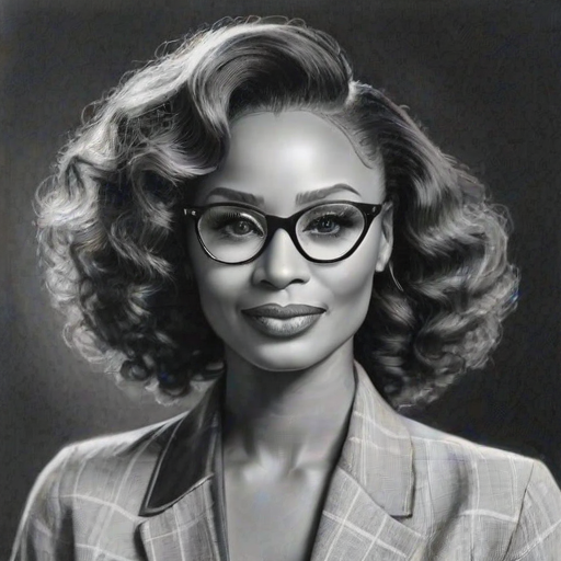 Radiant Cynthia Bailey, pencil sketch, portrait of Beauteous woman 1947s in glasses, hair style beatnik, outline, clear lines, fine lines, 8k