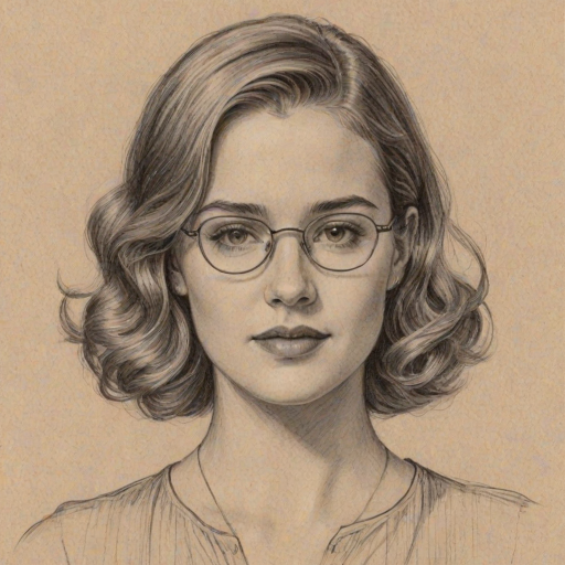 Gorgeous Willa Fitzgerald, pencil sketch, portrait of Comely woman 1931s in glasses, hair style beatnik, outline, clear lines, fine lines, 8k