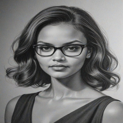 Exquisite Jessica Lucas, pencil sketch, portrait of Fascinating woman 1958s in glasses, hair style beatnik, outline, clear lines, fine lines, 8k