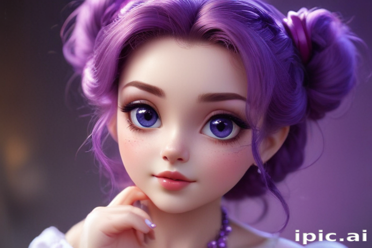 Enchanting Portrait of a Young Girl with Purple Hair and Eyes