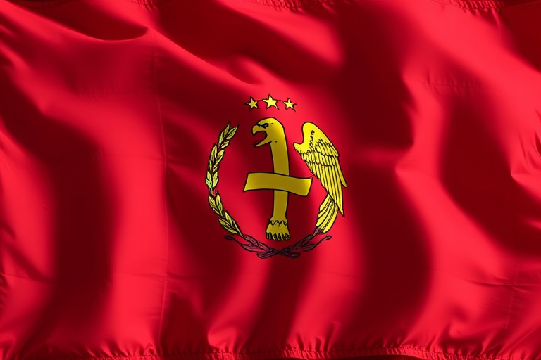 Create a highly detailed digital rendering of the Georgia state flag, incorporating vibrant colors, with a clear focus on the emblem and its intricate details, captured with a DSLR camera, 50mm lens, aperture f/2.8, ISO 100, shot in natural lighting for enhanced clarity and richness.