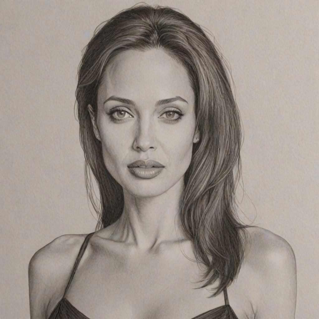 Angelina jolie minimalist. A pencil-drawn of the actress Angelina Jolie