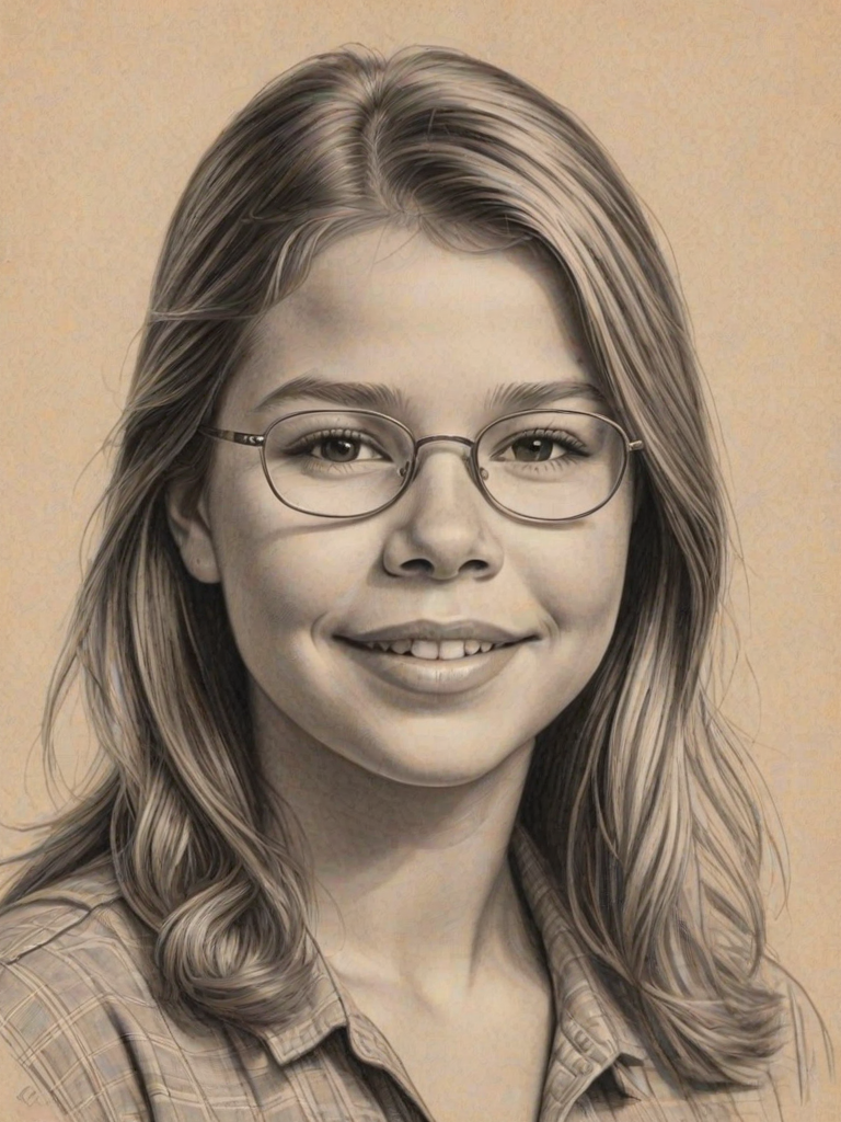Charming Bindi Irwin, pencil sketch, portrait of Resplendent woman 1928s in glasses, hair style beatnik, outline, clear lines, fine lines, 8k
