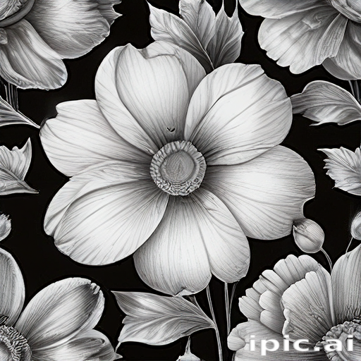 Elegant Black and White Floral Pattern with Intricate Detailed Flowers