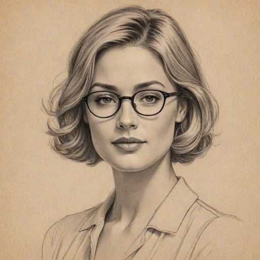Wonderful Justin Hartley, pencil sketch, portrait of Beauteous woman 1931s in glasses, hair style beatnik, outline, clear lines, fine lines, 8k