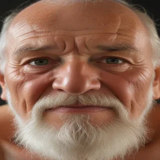 shirtless old man