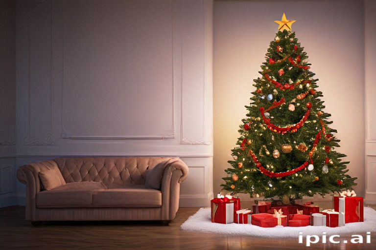 Cozy Living Room with a Decorated Christmas Tree and Gifts Beneath
