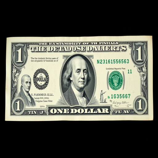Create a highly detailed image of a one-dollar bill featuring historical figures and scenes, using a DSLR camera with a 50mm lens, aperture f/1.8, ISO 100, and a shallow depth of field to enhance color vibrancy and clarity, shot from a straight-on view with soft natural lighting.