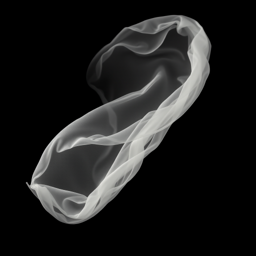 capture a flowing piece of translucent fabric gently billowing in front of a stark black background, use a Canon EOS R5, aperture f/2.8, shutter speed 1/125s, ISO 200, shot from a low angle with a soft focus effect, emphasizing the delicate textures and movement